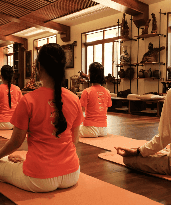 Lớp yoga nhóm trong studio gỗ sáng